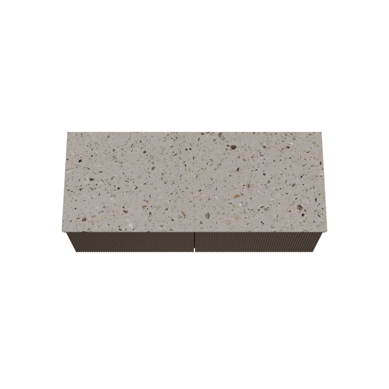 Balmani Forma zwevend badkamermeubel 135 x 55 cm zwarte eik met Stretto enkel of dubbel tablet in terrazzo greige terrazzo, Verticale symmetrische rechte ribbel