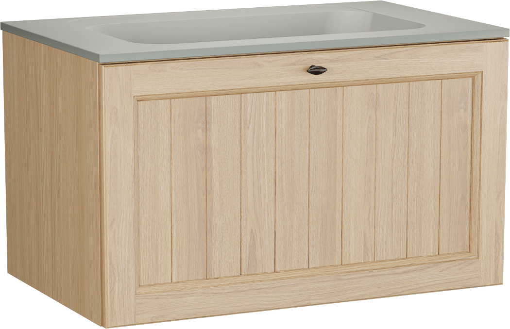 Balmani Lemon meuble salle de bains suspendu 90 x 55 cm, plaqué chêne naturel avec Tablo Strada plan simple en soie grise