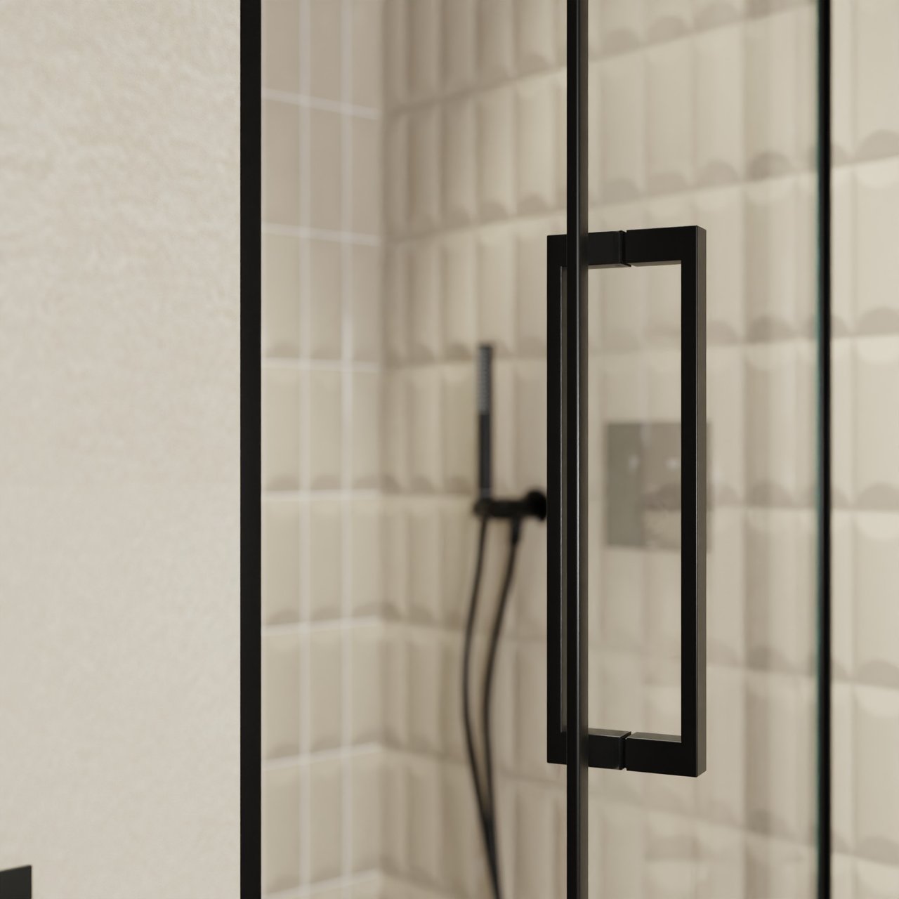 Balmani Senses Design Dusche Drehtür, Rechts, 100 cm x 210 cm, Klarglas, Profil Schwarz