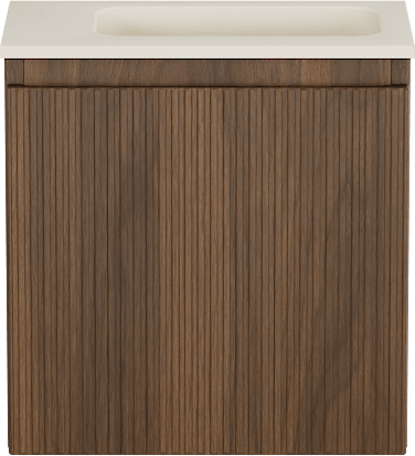 Storke Ribs hängendes WC-Möbel-Set, 40 x 22 cm, Nussbaum mit Fina Waschtisch in Top Solid in mattem Sand