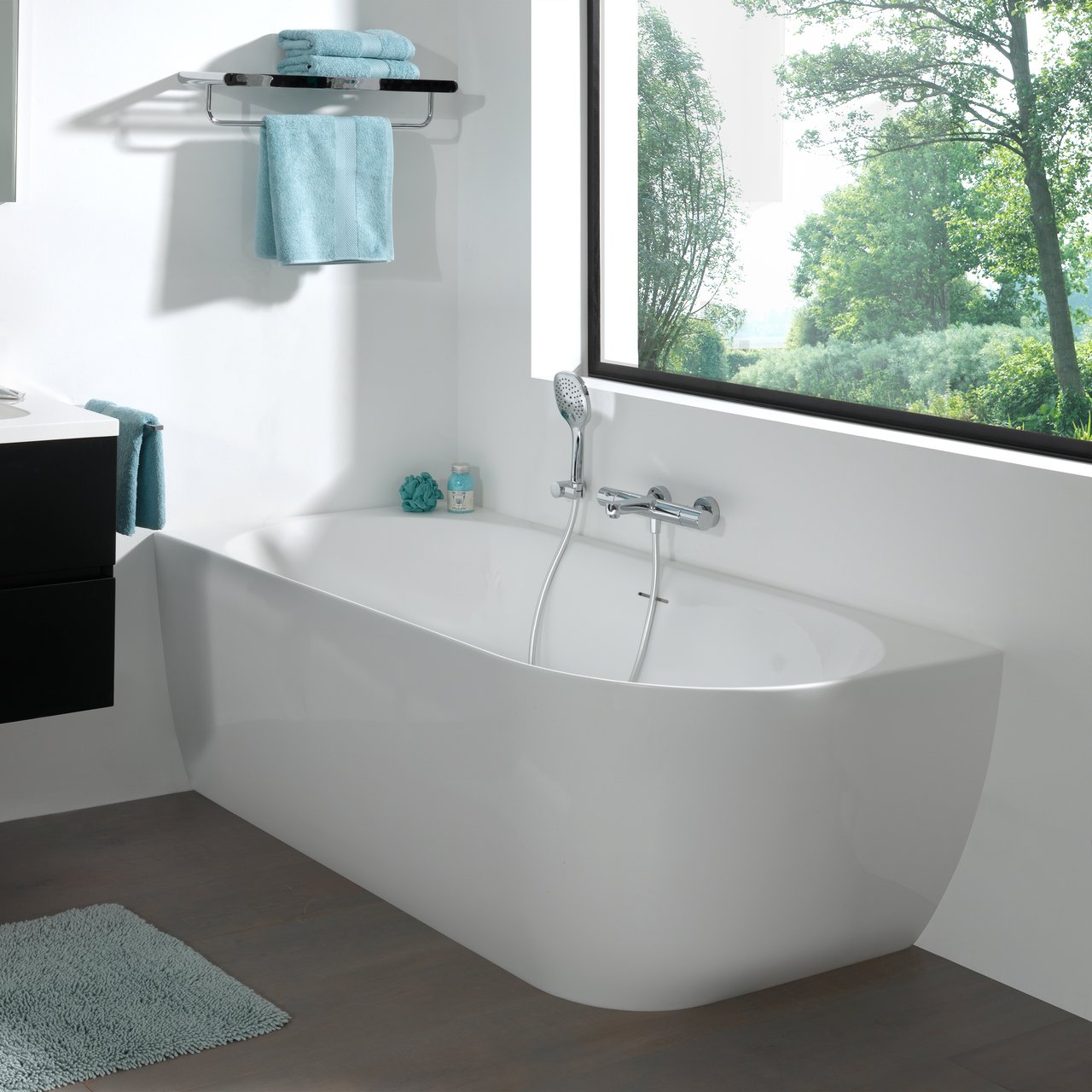 Luca Varess Otello 2-Personen-Eckbadewanne: links, 170 x 80 cm, Acryl, Weiß Glänzend, inklusive Ablaufventil
