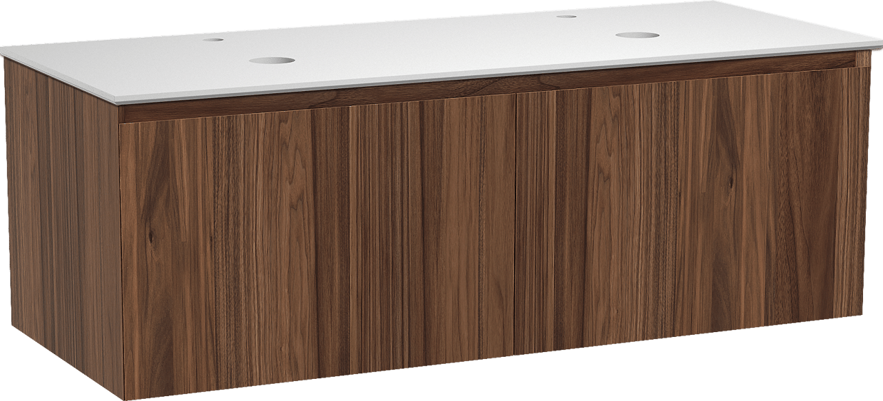 Balmani Idra by Mitra meuble salle de bains suspendu 135 x 55 cm noyer avec Facetta tablette double en solid surface blanc mat