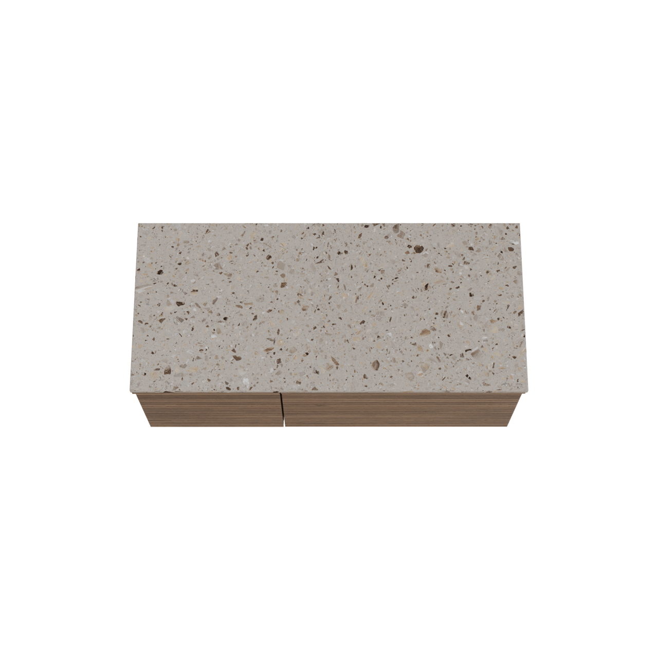 Balmani Forma zwevend badkamermeubel 120 x 55 cm amerikaanse notelaar met Stretto enkel of dubbel tablet in terrazzo greige terrazzo, Horizontale symmetrische rechte ribbel