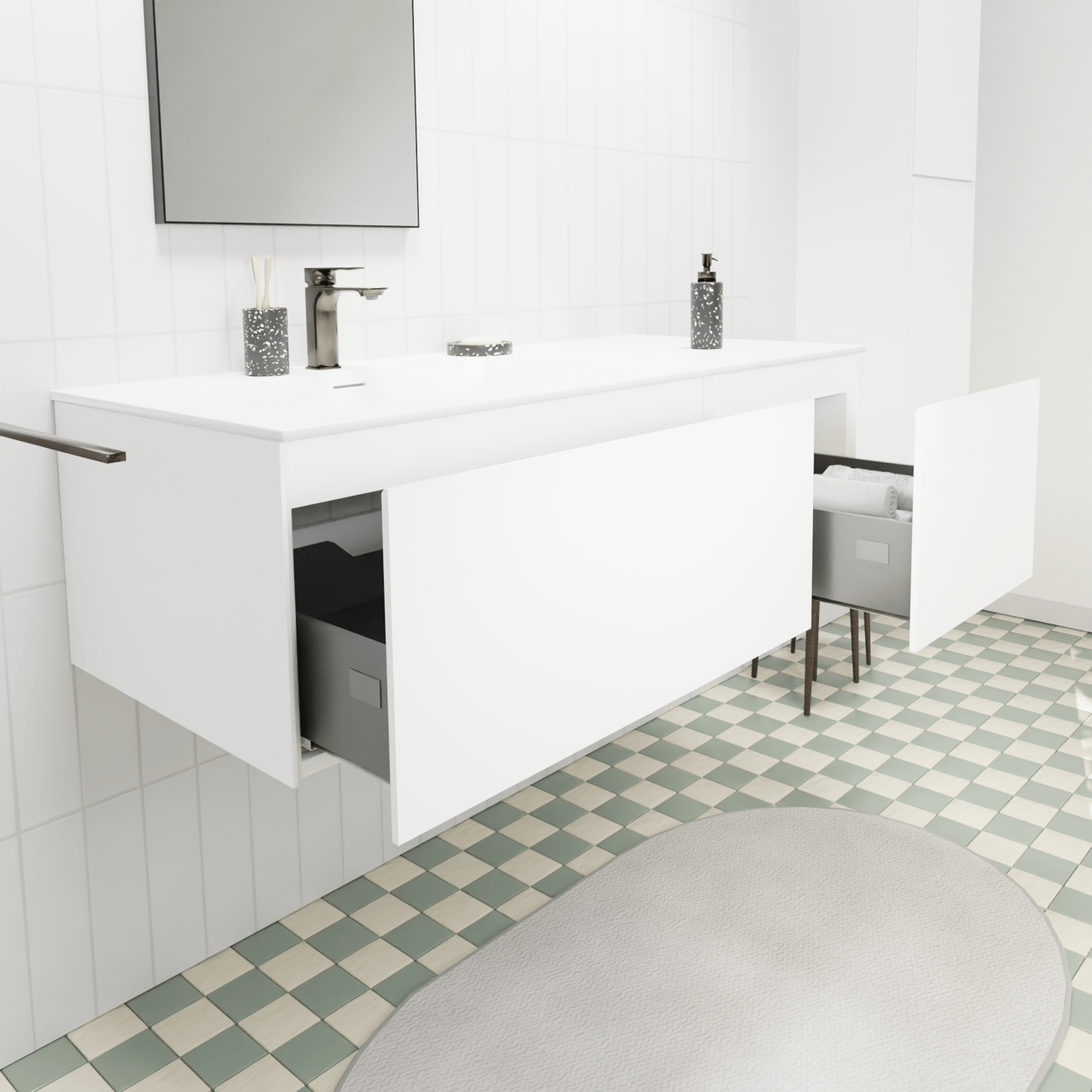 Storke Edge zwevend badkamermeubel 120 x 52 cm mat wit met Mata asymmetrisch linkse wastafel in solid surface mat wit