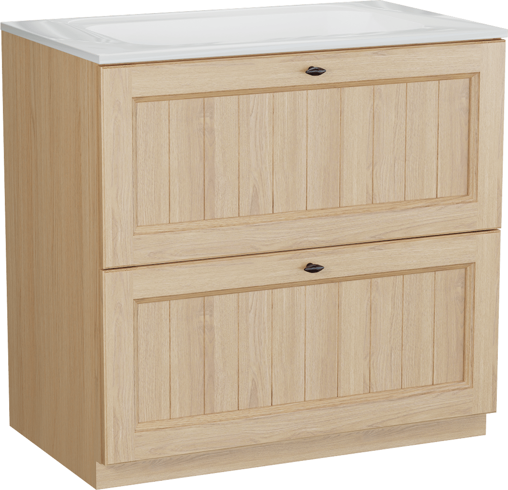Balmani Lemon staand badmeubel 90 x 55 cm, fineer naturel eiken met Tablo Strada enkele wastafel in hoogglans wit