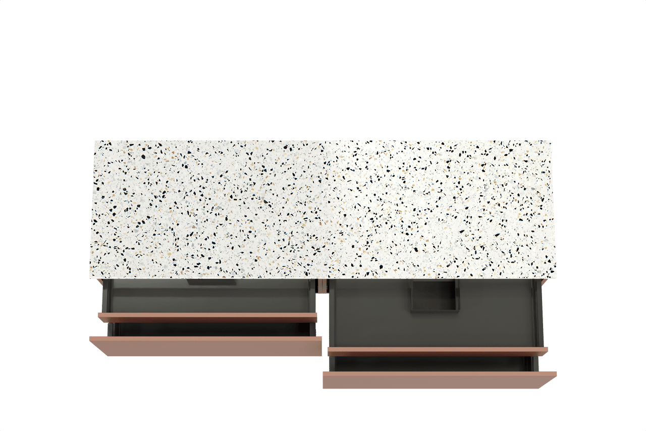 Balmani Sfera by Lucida meuble salle de bains suspendu 180 x 55 cm cotto avec Stretto tablette simple ou double en blanc/noir mat terrazzo