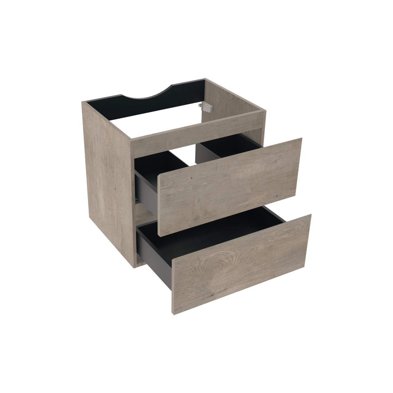 Linie Lado hängender Waschbeckenunterschrank: 60 x 46 cm, graue Eiche, 2 Schubladen