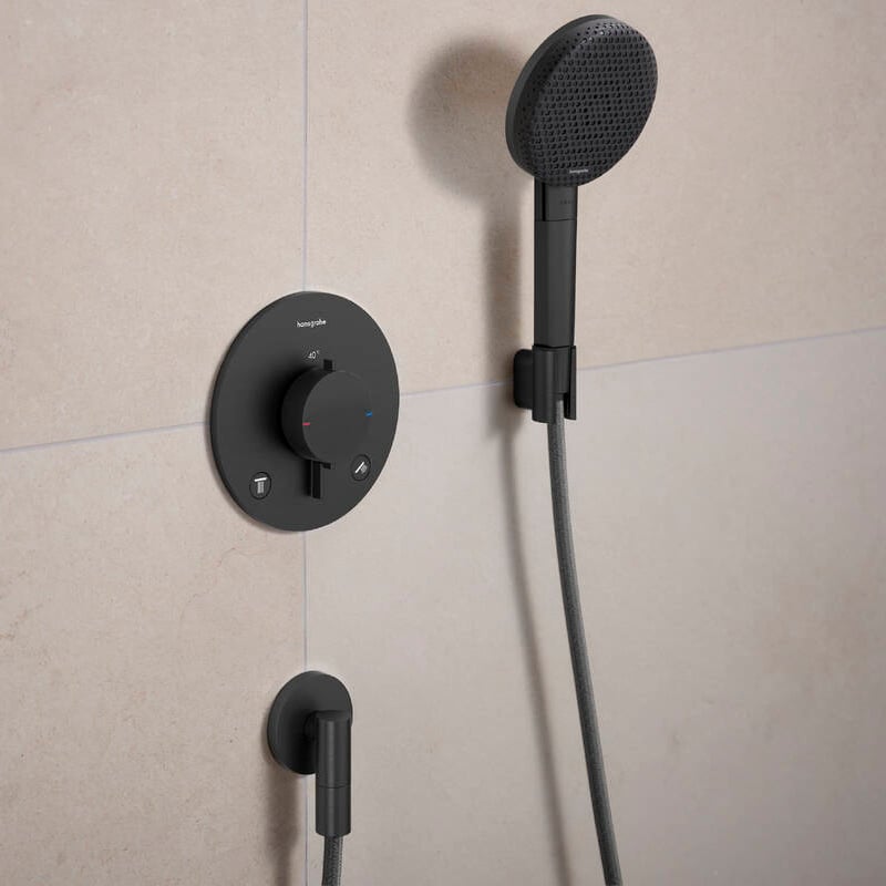 Hansgrohe Ecostat Comfort S Thermostat-Duscharmatur: Unterputz, für 2 Verbraucher, Brushed Black Chrome