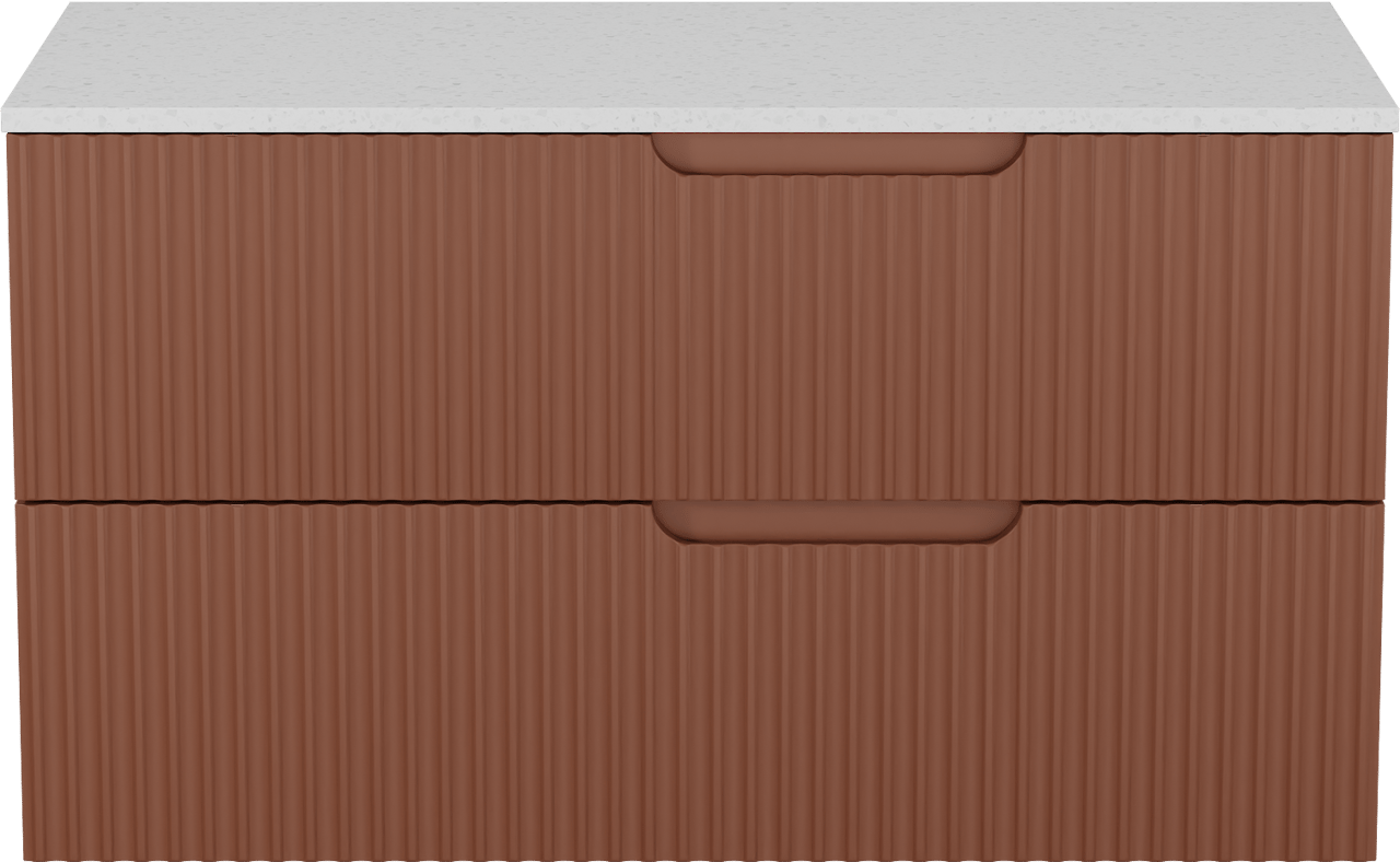 Linie Ribbo zwevend badkamermeubel 100 x 46 cm cotto met Lado enkel of dubbel tablet in melamine terrazzo wit, Verticale symmetrische ronde ribbel
