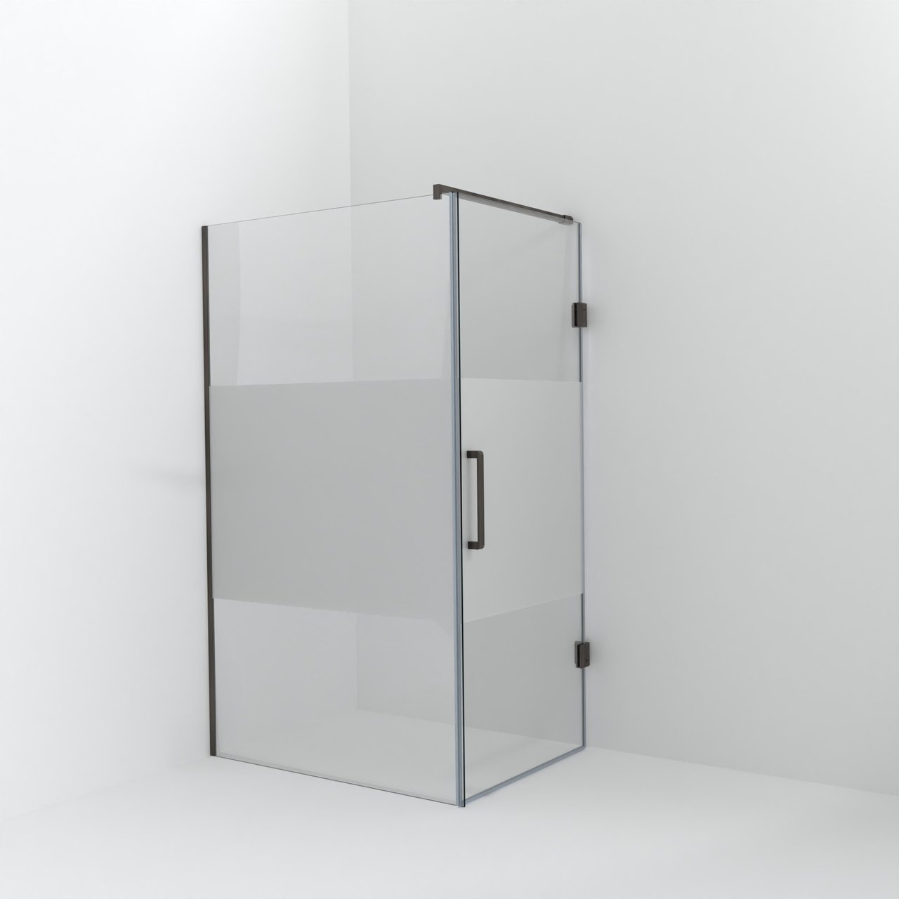 Balmani Modular douche à l'italienne avec porte: 120 x 200 cm avec porte 90 cm, Verre transparent avec bande mate, Profil Brushed GunMetal