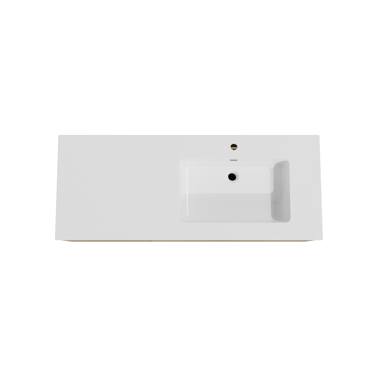 Storke Edge meuble salle de bains suspendu 130 x 52 cm chêne brut avec Diva plan vasque asymétrique à droite en marbre composite blanc brillant