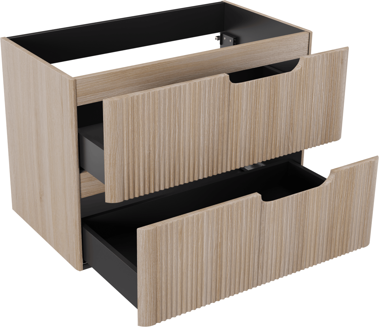 Linie Curvo zwevende wastafelonderkast 80 x 46 cm licht eiken 2 lades vert. sym. Groef