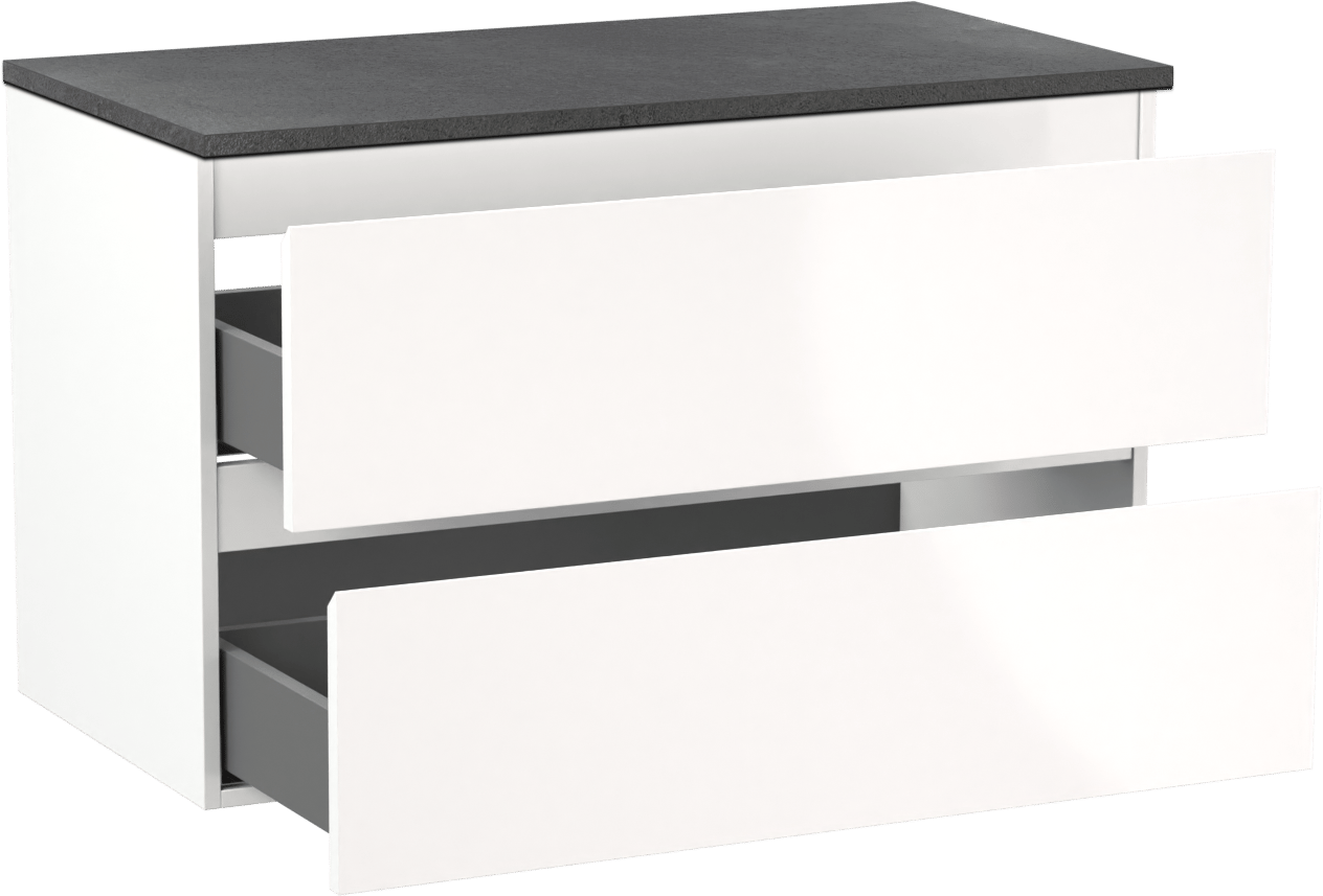 Linie Lado meuble salle de bains suspendu 90 x 46 cm blanc brillant avec Lado tablette simple en mélaminé ardoise gris