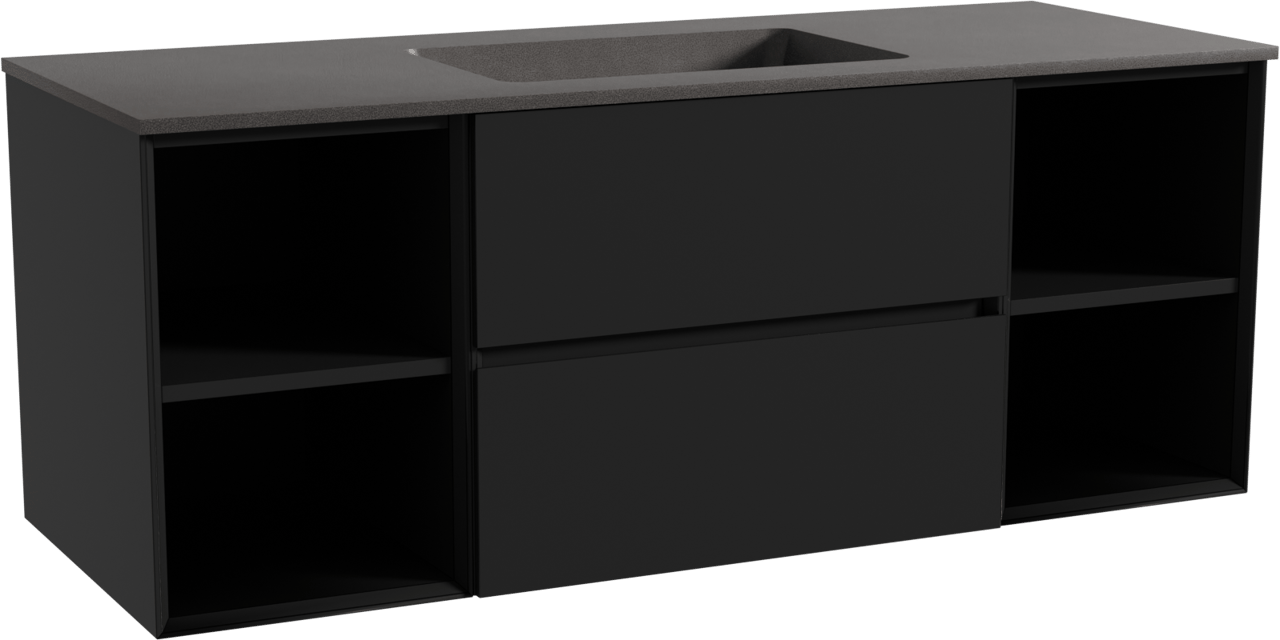Storke Edge meuble salle de bains suspendu 135 x 52 cm noir mat avec Scuro plan simple en quartz noir mat