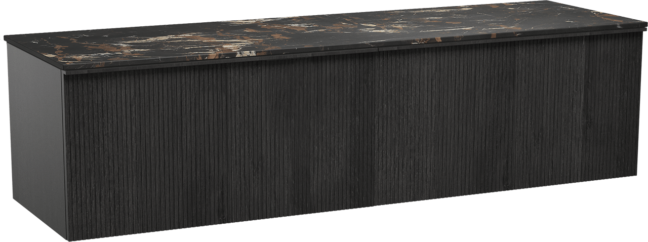 Balmani Forma meuble salle de bains suspendu 180 x 55 cm chêne noir avec Stretto tablette simple ou double en marbre portoro gold, Nervure droite symétrique verticale