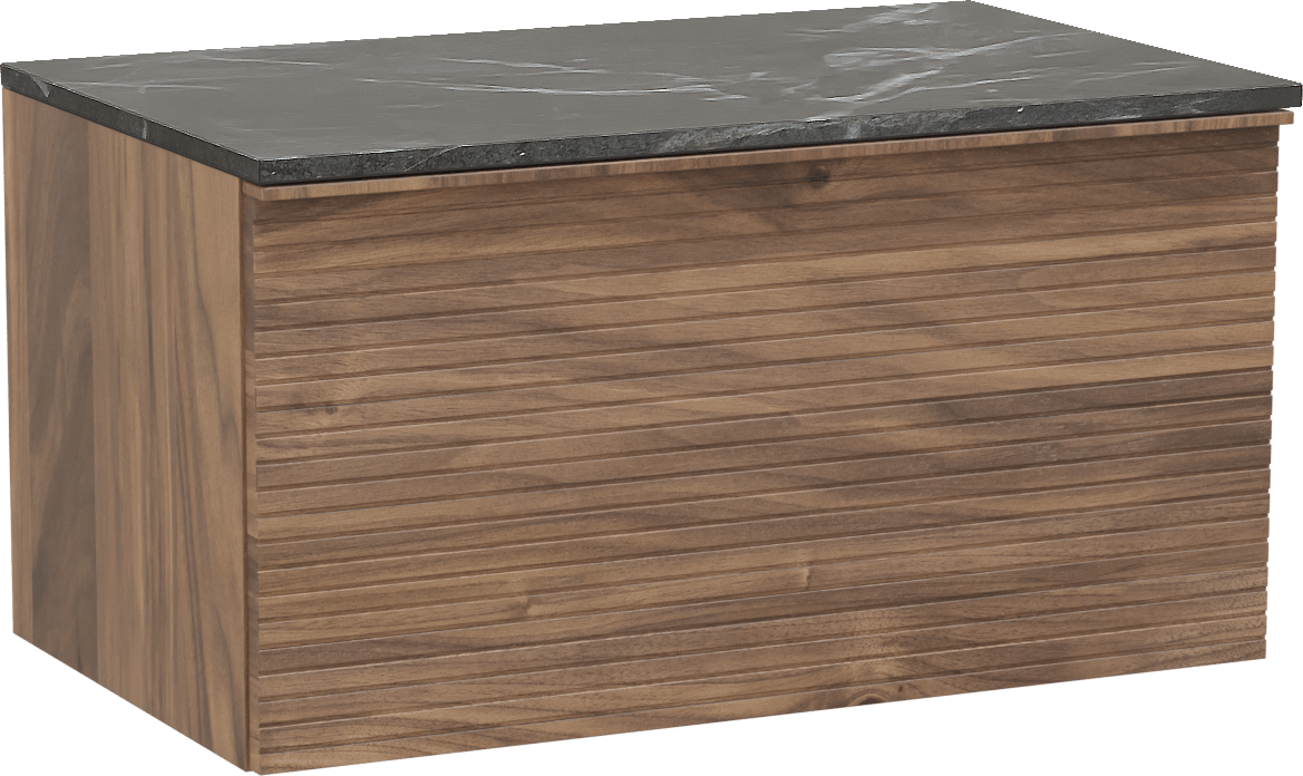 Balmani Forma meuble salle de bains suspendu 90 x 55 cm noyer américain avec Stretto tablette simple en marbre pietra grey, Nervure droite symétrique horizontale