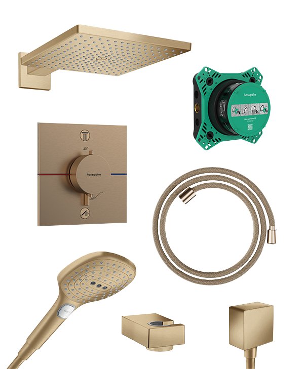 Hansgrohe Showerselect Comfort_E robinet thermostatique Colonne de douche de pluie encastré avec douche de tête 30 x 30 cm brushed bronze