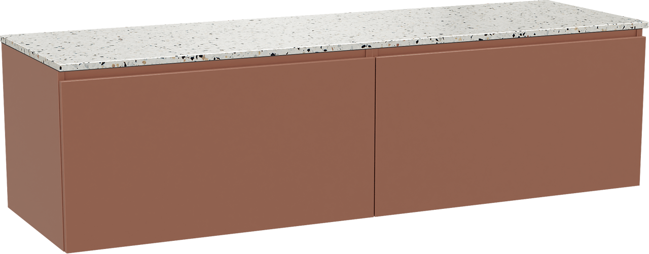 Balmani Sfera by Lucida meuble salle de bains suspendu 180 x 55 cm cotto avec Stretto tablette simple ou double en blanc/noir mat terrazzo