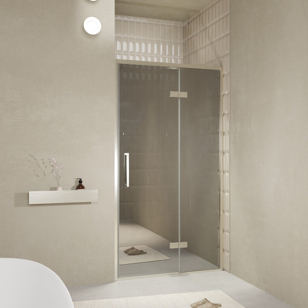 Balmani Senses Design porte pivotante à droite 120 cm x 210 cm verre Miroir Reflex, Profil Brushed CoolMetal, coating inclus