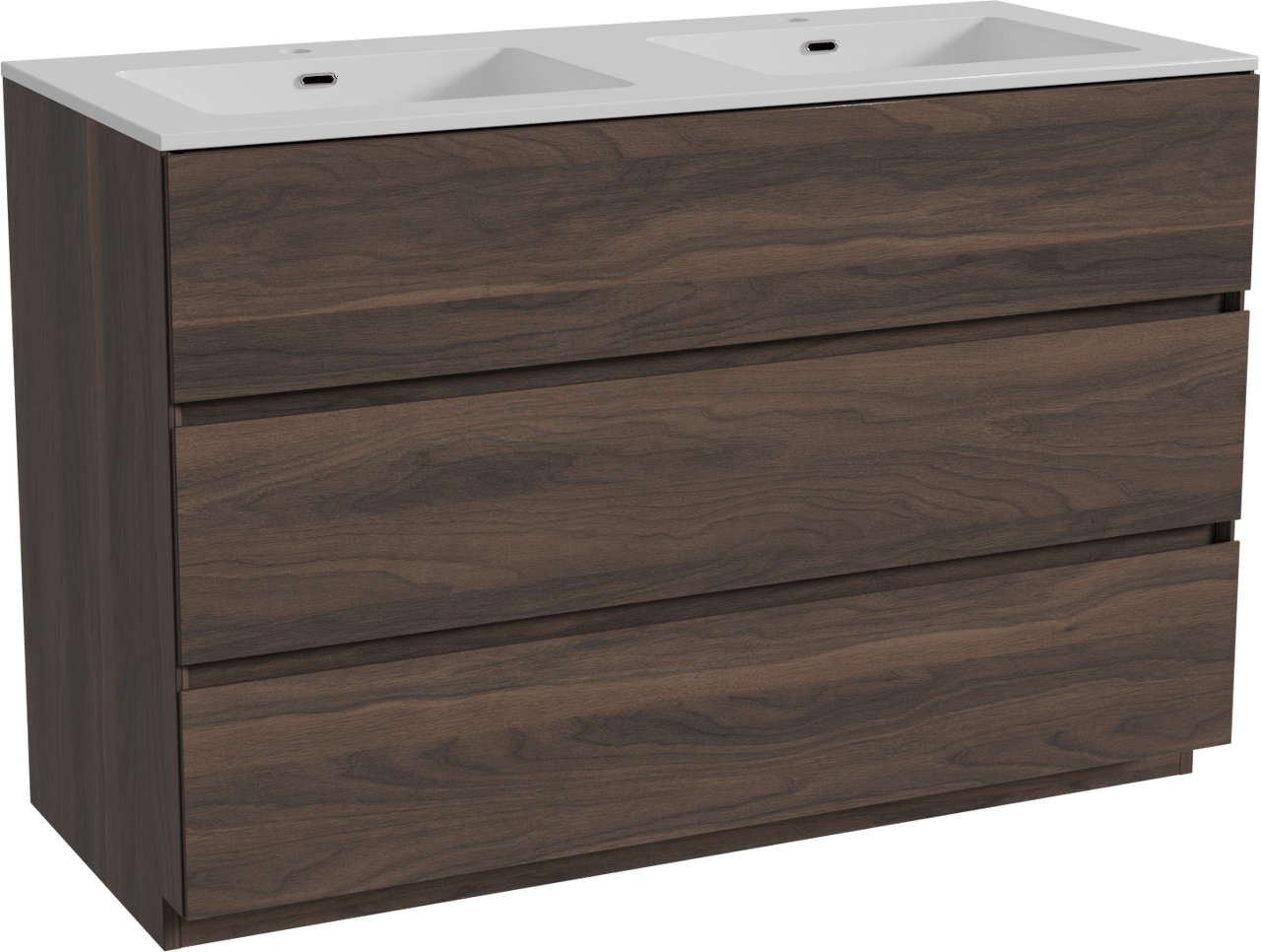 Storke Edge staand badmeubel 120 x 52 cm notenhout met Diva dubbele wastafel in composietmarmer hoogglans wit