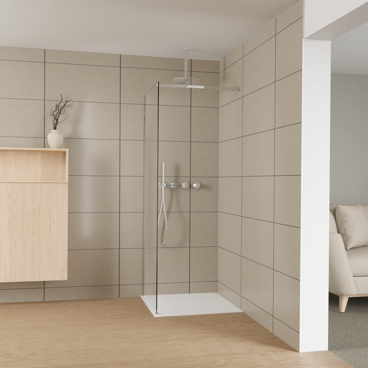 Balmani Modular Walk-In Dusche: 80 x 200 cm, Permafrost, inklusive Coating, Profil Chrom glänzend