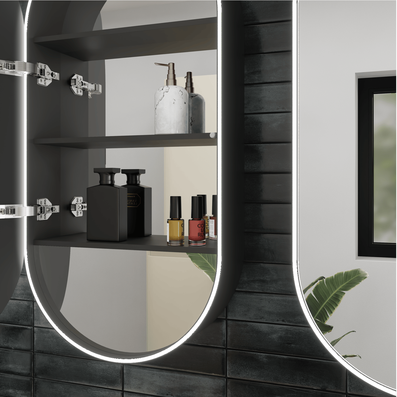 Luca Varess Oval armoire de toilette ovale lumineuse 45 x 90 cm noir mat
