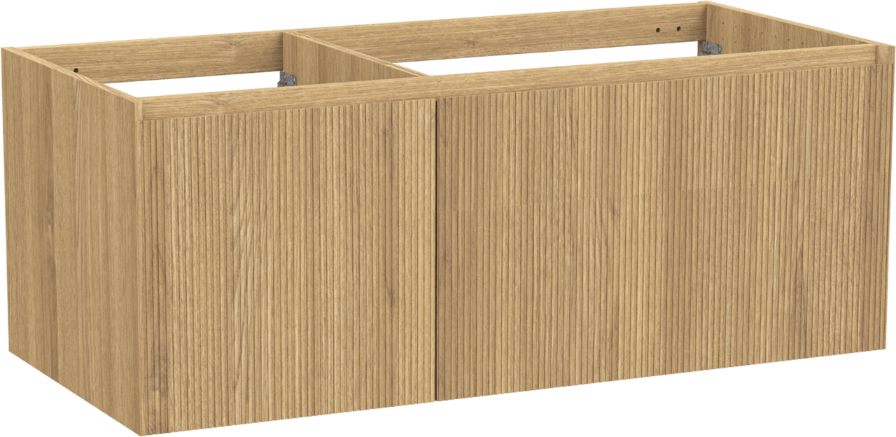 Balmani Fila by Mitra hängender Waschbeckenunterschrank: 120 x 55 cm, asymmetrisch rechts, Eiche Natur, Furnierholz, 4 Schubladen