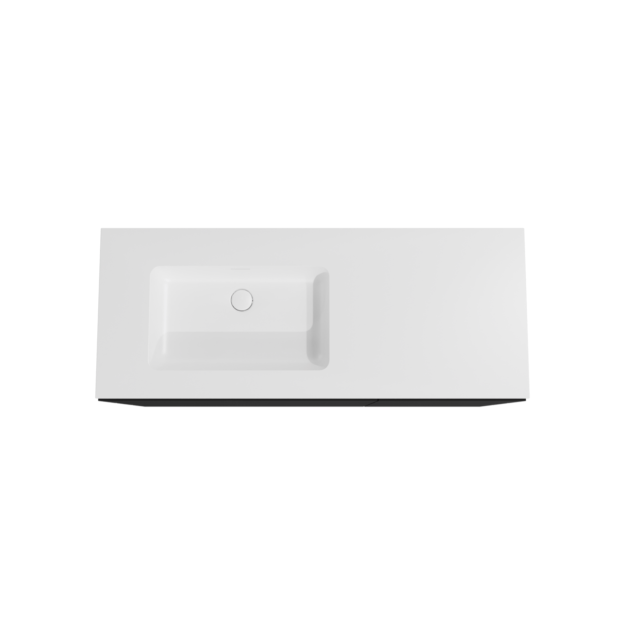 Storke Edge staand badkamermeubel 130 x 52 cm mat zwart met Mata asymmetrisch linkse wastafel in solid surface mat wit