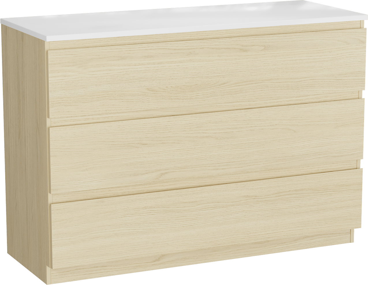 Linie Lado freistehendes Möbelstück Set: 120 x 46 cm, Skandinavische Eiche, mit Lado Doppel Waschtischplatte, Marmorkomposit Weiß glänzend