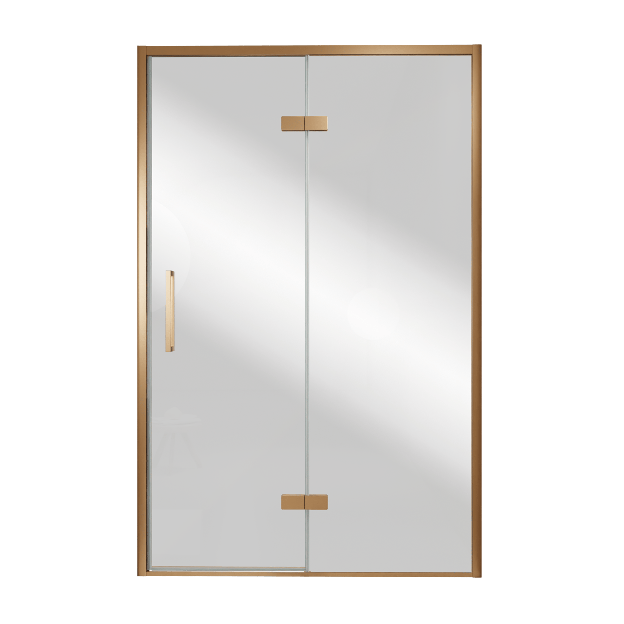 Balmani Senses Design porte pivotante à droite 140 cm x 210 cm verre Miroir Reflex, Profil Brushed Rosegold, coating inclus