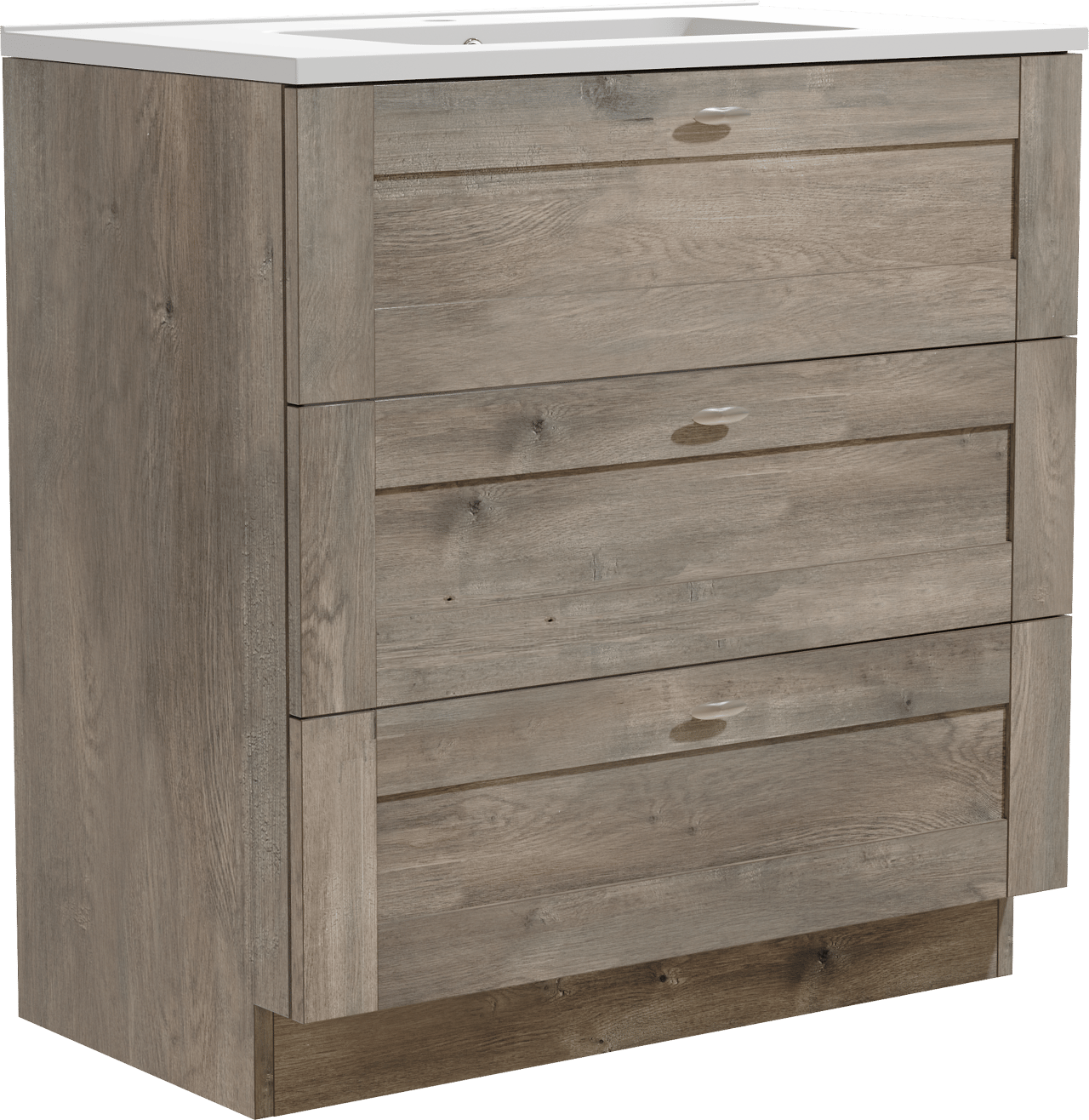 Linie Classo staand badkamermeubel 80 x 46 cm grijze eik met Vano enkele wastafel in composietmarmer mat wit