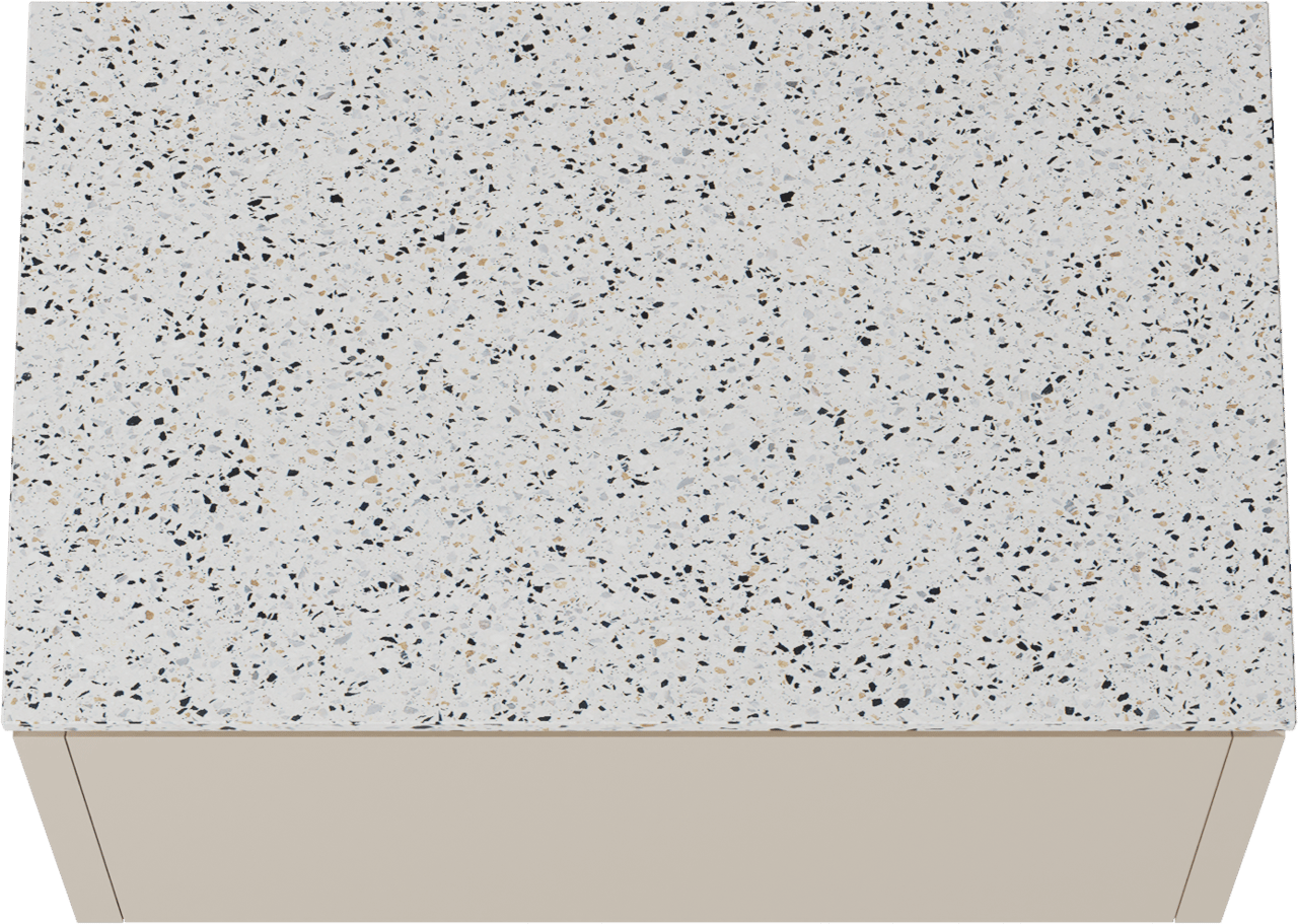 Balmani Eclips hängendes Möbelstück Set: 90 x 55 cm, Sandbeige, mit Stretto Einzel Waschtischplatte Bianco Nero Terrazzo