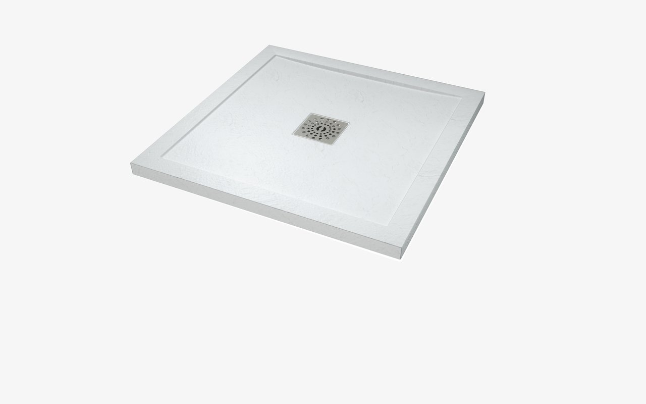 Linie Lido douchebak 80 x 80 cm composietmarmer mat wit leisteenstructuur