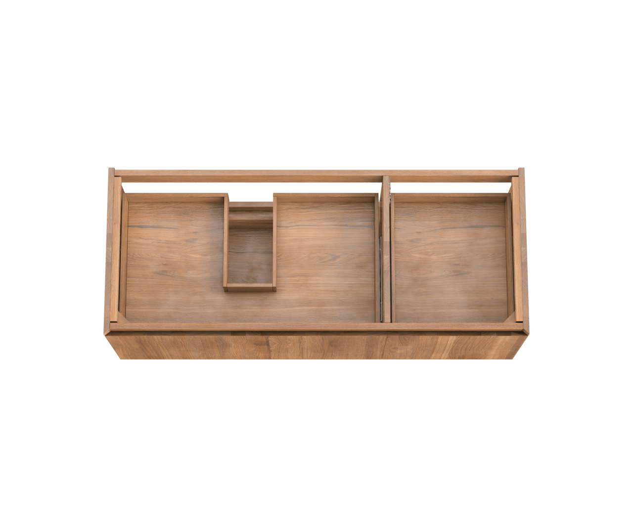 Balmani Idra by Mitra hängender Waschbeckenunterschrank: 135 x 55 cm, asymmetrisch links, Teak, 4 Schubladen