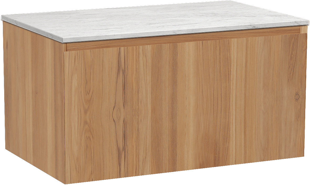 Balmani Idra by Mitra hängendes Möbelstück Set: 90 x 55 cm, Teak, mit Stretto Einzel Waschtischplatte, Marmor Carrara