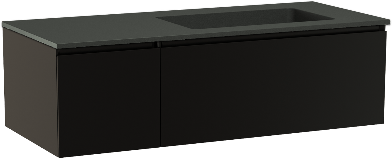 Storke Edge zwevend badkamermeubel 120 x 52 cm mat zwart met Scuro asymmetrisch rechtse wastafel in kwarts mat zwart