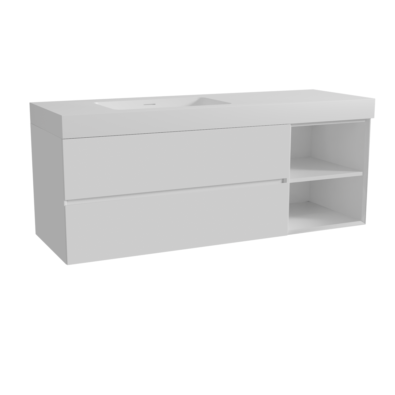 Storke Edge zwevend badmeubel 150 x 52 cm hoogglans wit met Mata High asymmetrisch linkse wastafel in solid surface mat wit