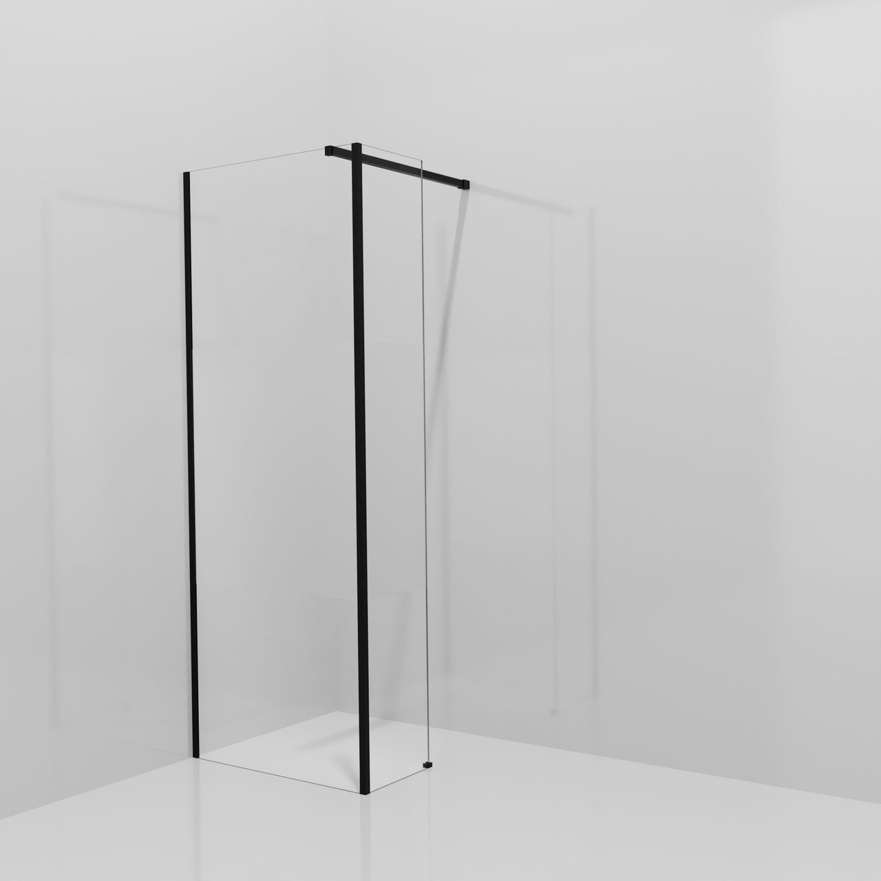 Balmani Modular douche à l'italienne avec paroi latérale fixe: 80 x 200 cm, Verre transparent avec bande mate, Profil Noir mat
