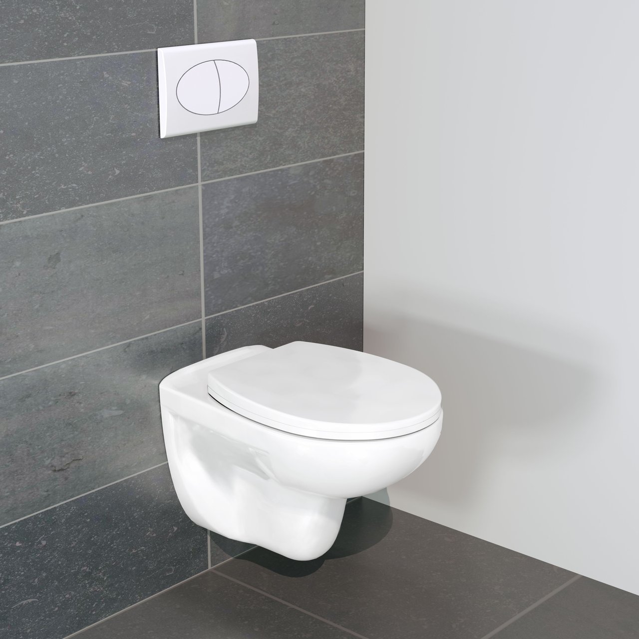 Linie Lina hangend toilet hoogglans wit spoelrandloos met Linie Ilana inbouwreservoir en bedieningspaneel