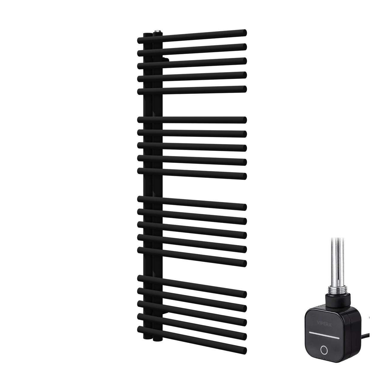Vipera Nevada enkele handdoekradiator 50 x 120 cm elektrische verwarming mat zwart middenaansluiting 500W, weerstand inbegrepen