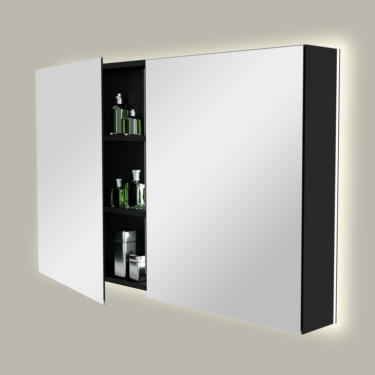 Storke Reflecta Spiegelschrank, 120 x 75 cm, schwarz matt, mit Spiegelbeleuchtung