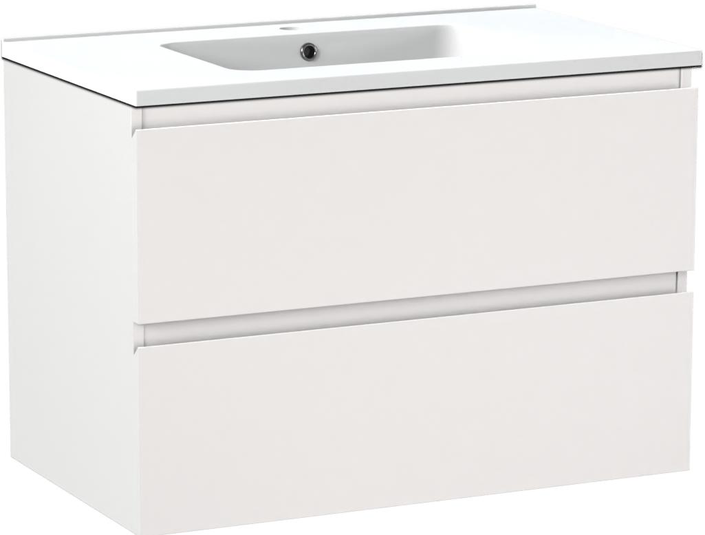 Linie Lado meuble salle de bains suspendu 80 x 46 cm blanc mat avec Vano plan simple en marbre composite blanc mat