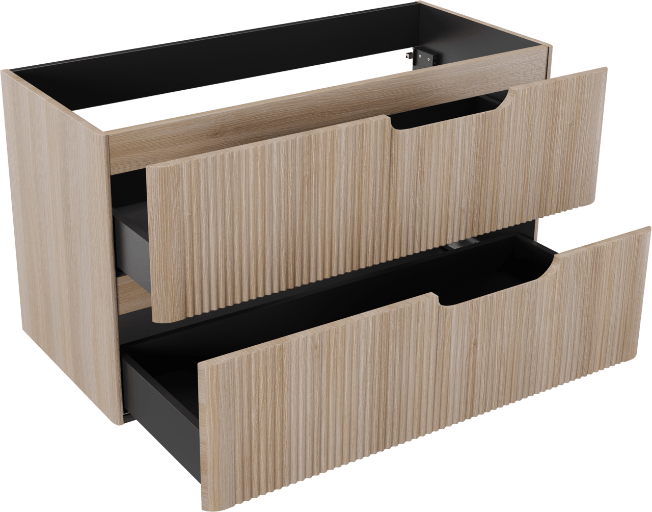 Linie Curvo zwevende wastafelonderkast 100 x 46 cm licht eiken 2 lades vert. sym. Groef