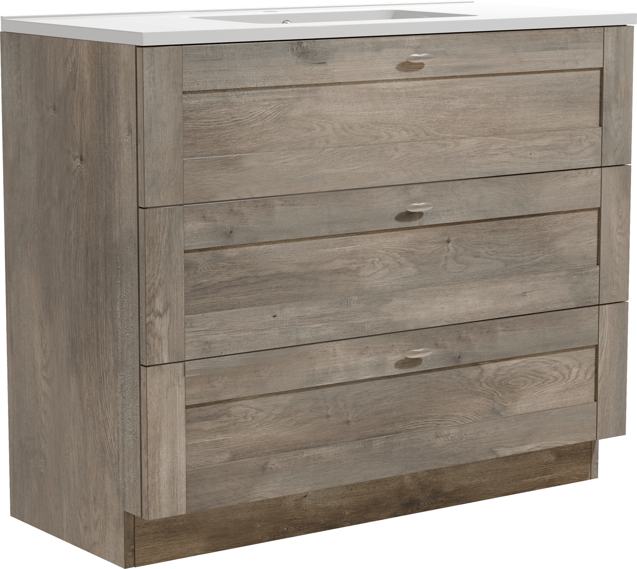 Linie Classo staand badkamermeubel 100 x 46 cm grijze eik met Vano enkele wastafel in composietmarmer glanzend wit
