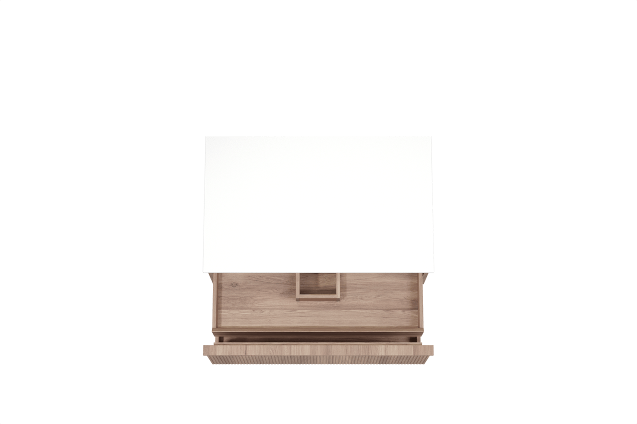 Balmani Forma meuble salle de bains suspendu 90 x 55 cm teck avec Stretto tablette simple en solid surface blanc mat, Nervure droite symétrique verticale