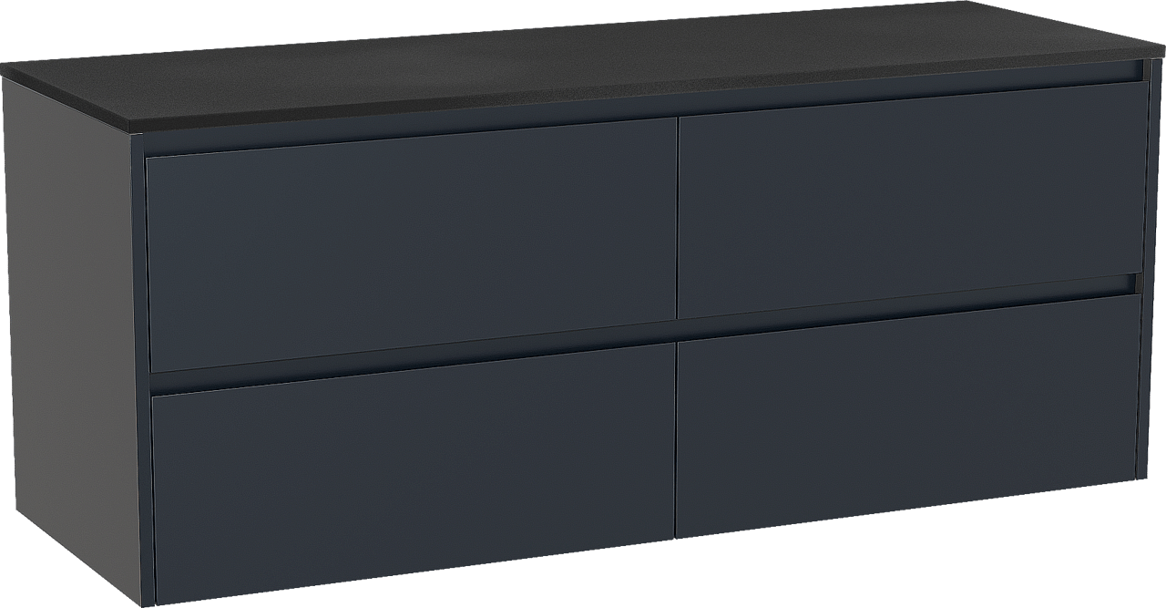 Storke Seda zwevend badkamermeubel 150 x 52 cm nachtblauw met Panton enkel of dubbel tablet in gepoedercoate mdf mat zwart