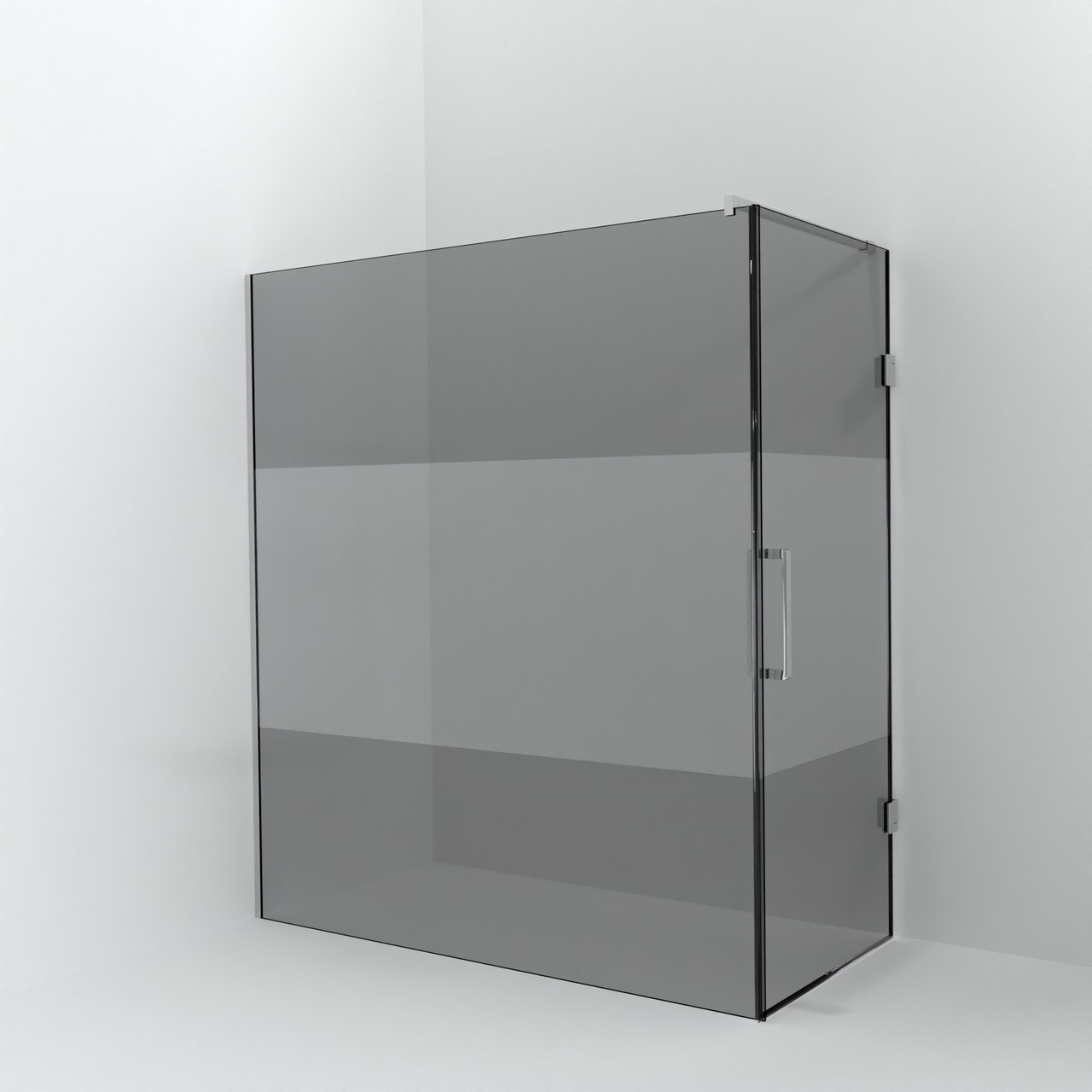 Balmani Modular Walk-In Dusche mit Tür: 180 x 200 cm mit Tür 90 cm, Rauchglas mit mattiertem Streifen, Profil Chrom glänzend