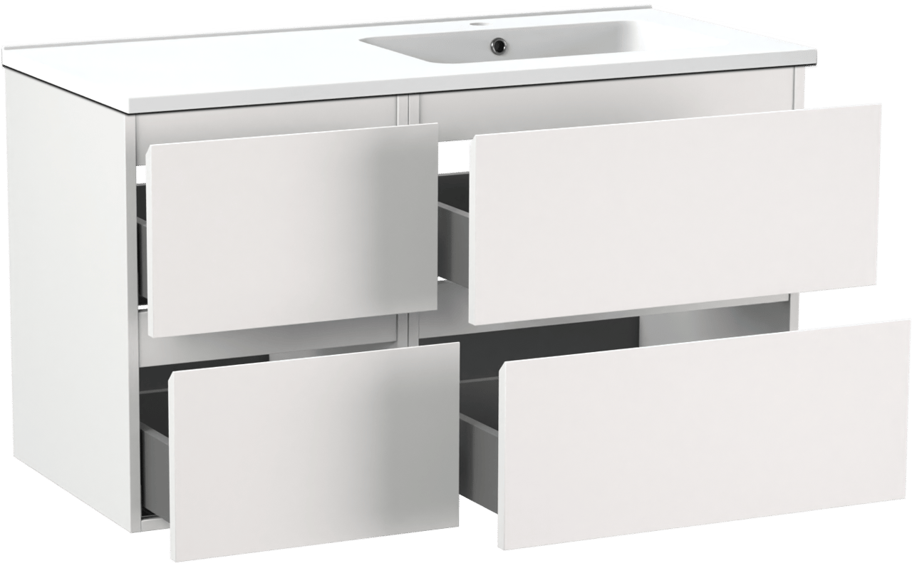 Linie Lado meuble salle de bains suspendu 100 x 46 cm blanc mat avec Vano vasque asymétrique droite en marbre composite blanc mat