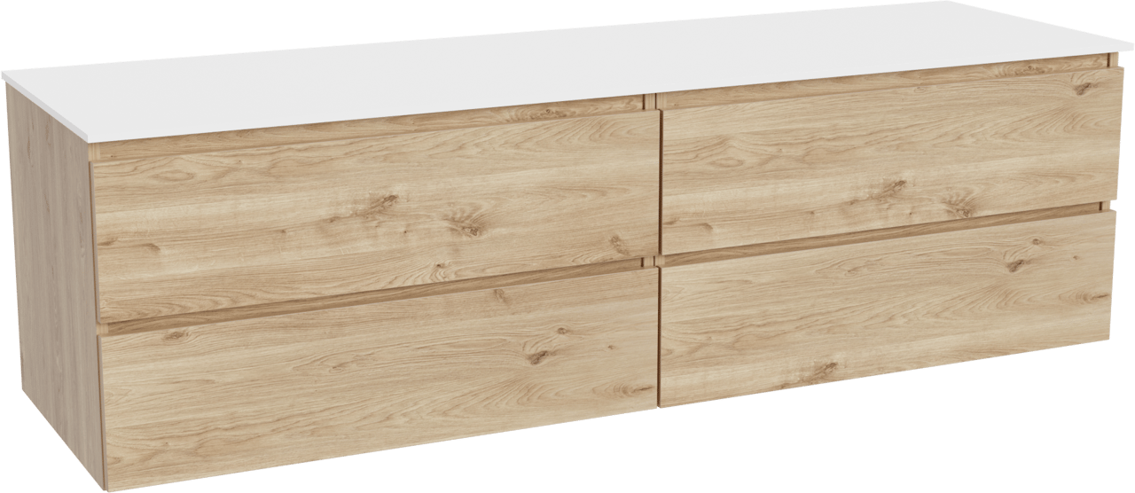Balmani Lucida meuble salle de bains suspendu 180 x 55 cm chêne brut avec Stretto tablette simple ou double en solid surface blanc mat