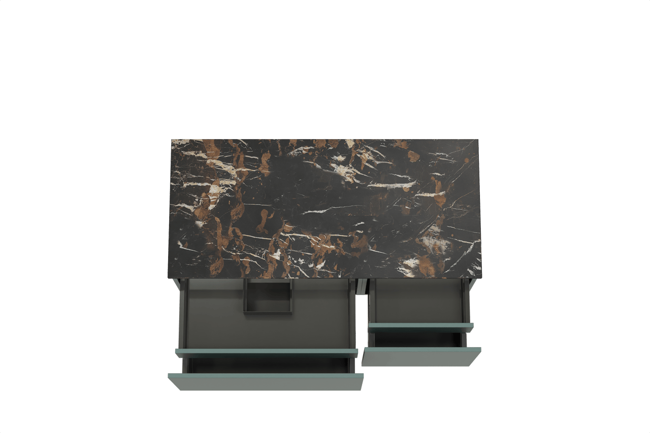 Balmani Sfera by Lucida meuble salle de bains suspendu 120 x 55 cm forest avec Stretto tablette simple en marbre portoro gold